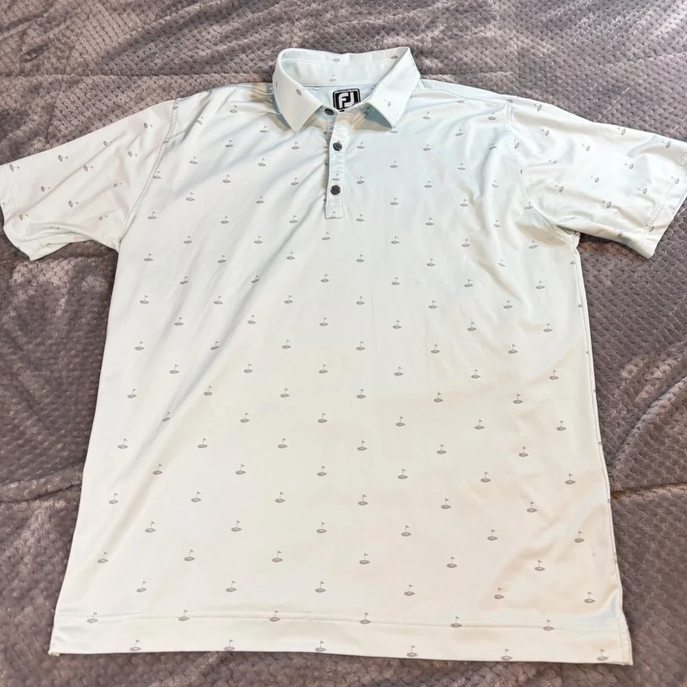 FootJoy Athletic Fit Golf Polo Shirt Mens XL Mint Green Golf Flag Print 0439 - Picture 2 of 5